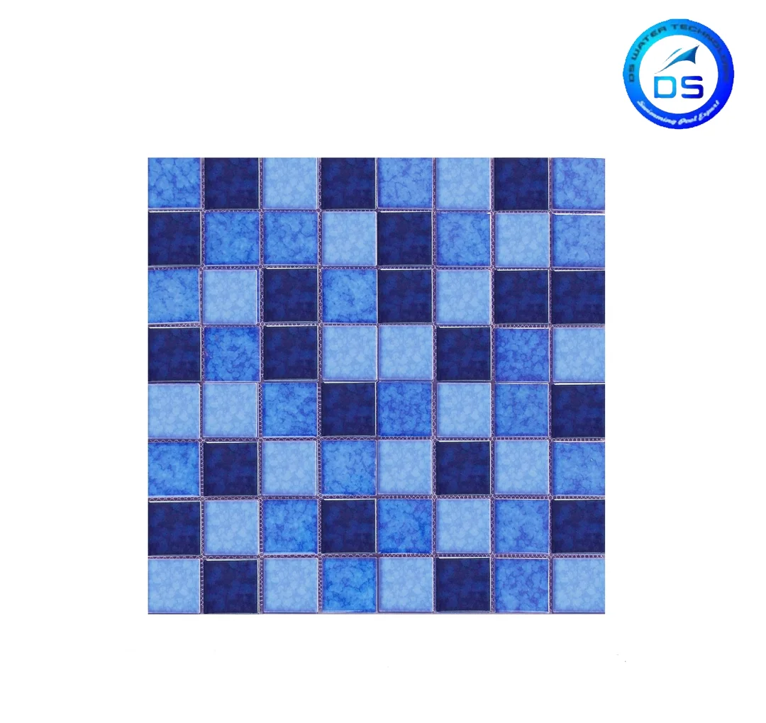 Mixed Light Blue and Gray Square Glossy Mosaic Pool Tile