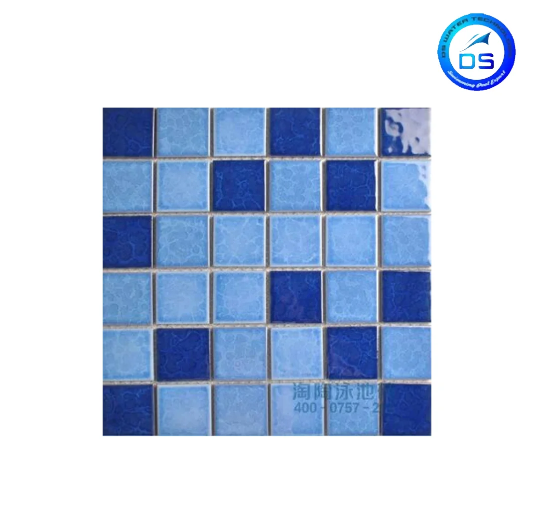 Square Glossy Light and Dark Blue Mosaic Pool Tile